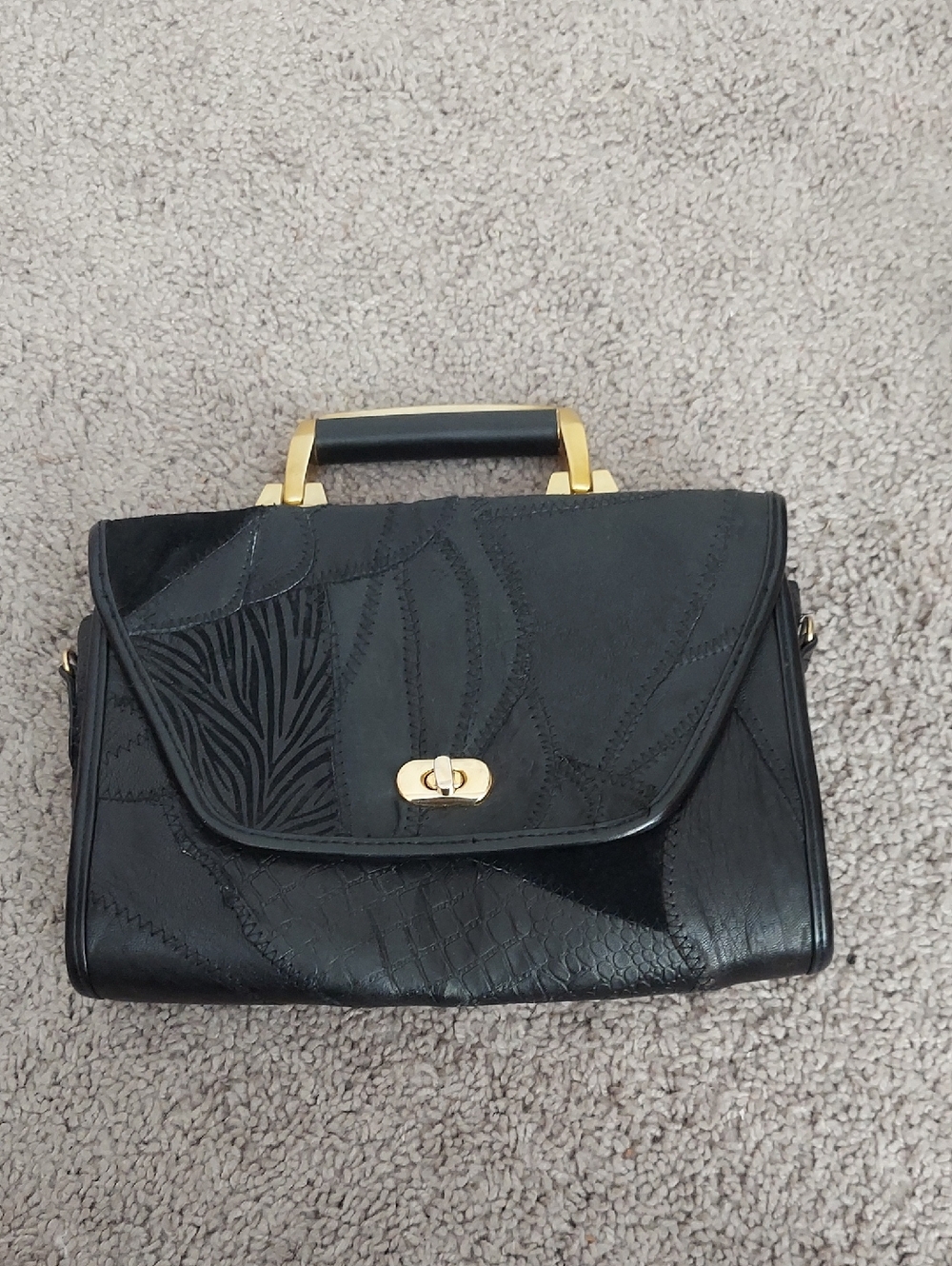 Vintage Black Top-Handle Women's Satchel with Gold Hardware